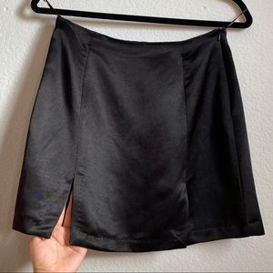 Zara black satin mini skirt with double side slits